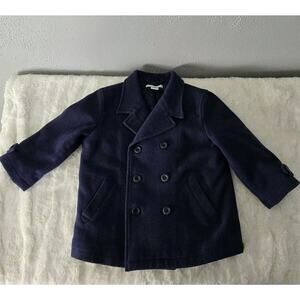Janie and Jack Navy Blue Wool Blend Button Peacoat 2-3T Outerwear Outdoors